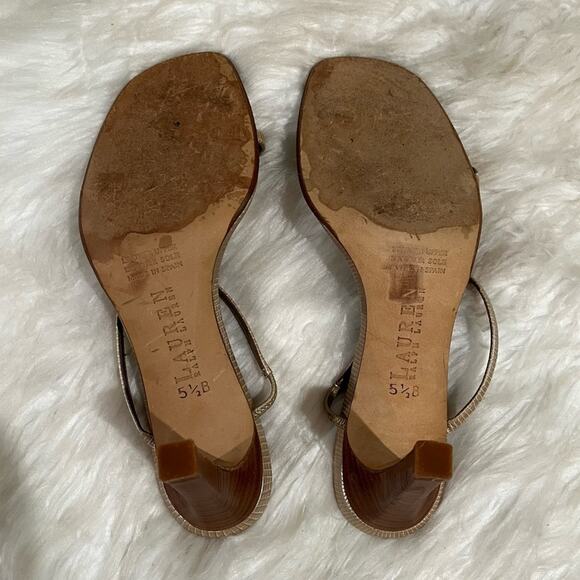 LRL Ralph Lauren Leather T-Strap Metallic High Heel Snakeskin Slides Sandals 5.5 - Picture 11 of 13